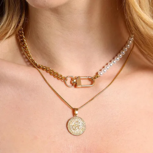 Vista 2 de Collares con inicial para mujer, chapado en oro de 14 quilates, collar de cadena de serpiente de acero inoxidable, collar de espiga de espiga