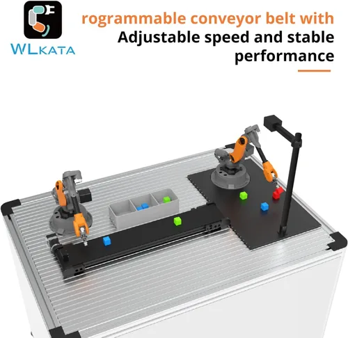 Vista 4 de wlkata Mirobot 6DoF Mini Industrial Robot Arm Kit profesional Plus Juego de cinta transportadora programable Robot Arm Light Professional Desktop