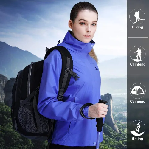 Vista 6 de CAMEL CROWN Chaqueta impermeable ligera para mujer, rompevientos con capucha para exteriores, senderismo, escalada, viajes, Camel