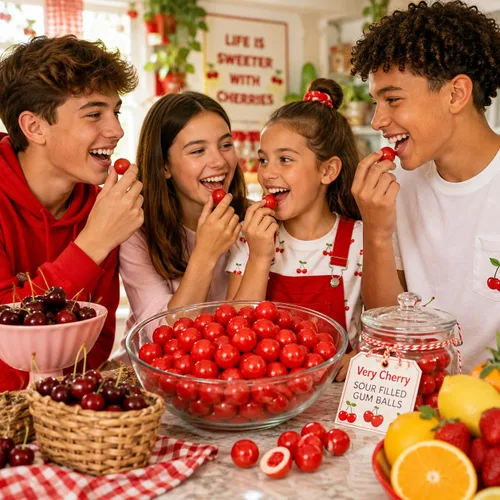 Vista 7 de Fruidles Bolas de goma de mascar rellenas de cereza con sabor a frutas, golosinas de bufé de dulces, recambios de tamaño de máquina, certificado