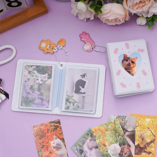 Vista 4 de Carpeta de tarjetas fotográficas de 2 piezas, mini álbum de fotos Kpop, carpeta Kpop Love Heart Hollow de 3 pulgadas, soporte para mini libro