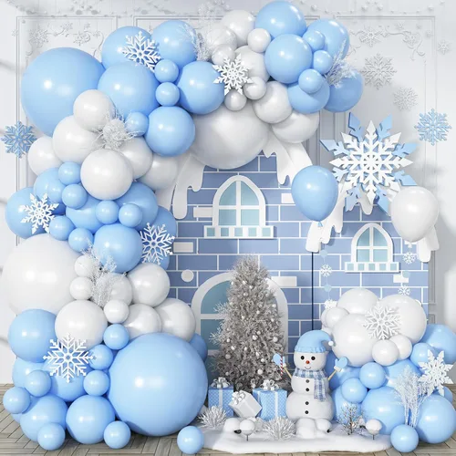 Vista 11 de Kit de arco de globos rosa y azul, kit de guirnalda de 100 globos azul claro rosa macarrón para revelación de género, globos de diferentes tamaños