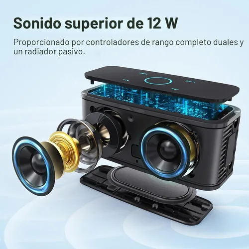 Vista 2 de DOSS SoundBox Touch - Altavoz inalámbrico con Bluetooth, sonido HD de 12W con graves ricos, resistente al agua IPX5, 20 horas de reproducción, manos