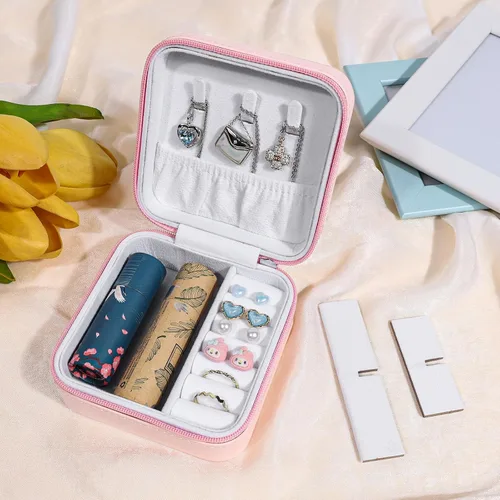 Vista 6 de Joyero de viaje, pequeño organizador de joyas de viaje, joyero portátil, mini organizador de almacenamiento, caja de almacenamiento portátil