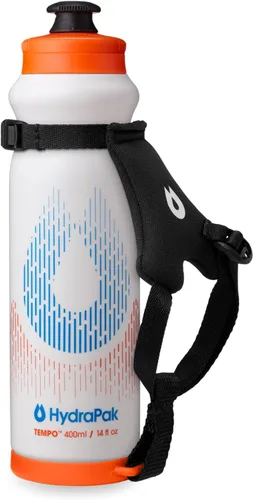 Vista 9 de HydraPak Tempo Pro 400ml - Botella de mano para correr y exprimir para hidratación en entrenamiento y día de carrera con correa removible Negro