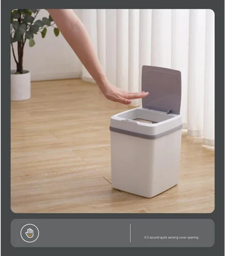 Vista 3 de Surakey Cubo de basura inteligente sin contacto con tapa recargable de 12 litros con sensor de movimiento automático, cubo de basura eléctrico