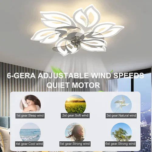 Vista 6 de Ventilador de techo sin aspas de 25.6 pulgadas con control remoto de luces, modernos ventiladores de techo de perfil bajo con luces de montaje