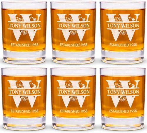 Vista 7 de Juego de vasos de whisky grabados con diseño personalizado Vidrio para una sola ocasión para cumpleaños, Día del Padre o hitos