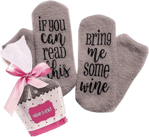 Vista 8 de CHANGGER Calcetines unisex con texto en inglés "If You Can Read This Bring Me Some Fuzzy Funny Saying Crew Socks Christmas Unisex Gift
