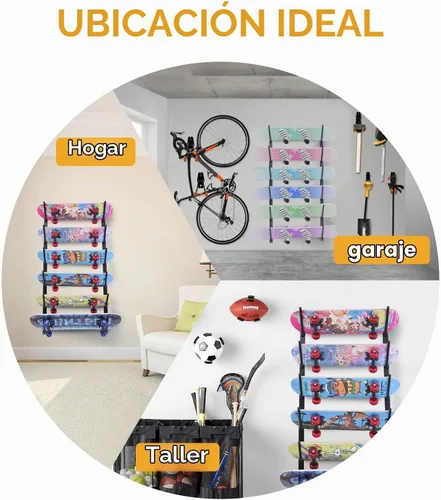 Vista 9 de Skateboard Wall Mount, Skate Board Wall Display Hanger Rack, Snowboard Wall Mount Ski Holder,Deck Wall Longboard Rack Storage(6-Layers)