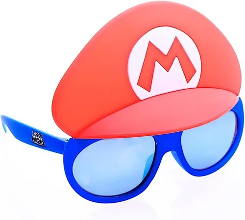 Vista 2 de sunstaches producto oficial Lil 'personajes Super Mario lente azul sun-staches suministros para fiestas, rojo Marl azulblanco, 9" x 7" x 1