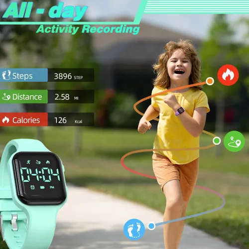 Vista 3 de Reloj de contador de pasos para niños, podómetro digital, reloj de pulsera con rastreador de fitness, reloj deportivo impermeable, para niños, niñas