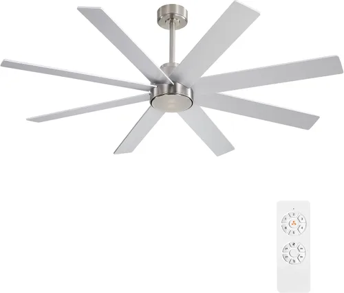 Vista 12 de WINGBO Ventiladores de techo CC grandes de 60 pulgadas sin luces, 3 varillas descendentes, 8 aspas de madera contrachapada, motor CC reversible de 6