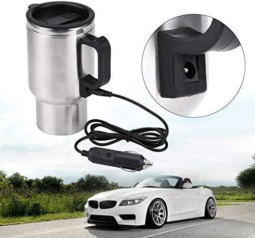 Vista 5 de Hervidor eléctrico de agua caliente, 12 V, 15.2 fl oz, hervidores eléctricos de acero inoxidable, taza de calefacción de viaje, taza de café, té