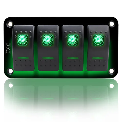 Vista 20 de FXC Interruptor basculante Panel de aluminio 2 Gang Interruptores de palanca Dash 5 Pin ON/OFF 2 LED retroiluminado para barco coche azul marino