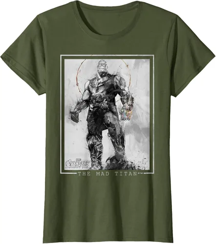 Vista 60 de Marvel Avengers Infinity War Thanos Sketch Graphic Camiseta Negro