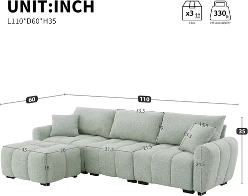 Vista 2 de [VIDEO] 110" Modular Sectional Sofa, L Shape with Extra-large Seat, Pull-l