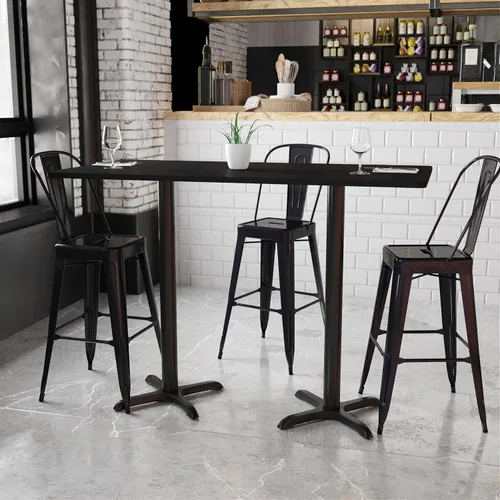 Vista 2 de Flash Furniture Stiles - Mesa rectangular laminada negra de 30 x 60 pulgadas con base de mesa de altura de barra de 22 x 22 pulgadas