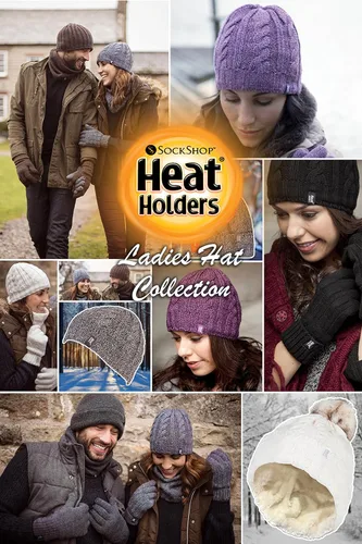 Vista 7 de HEAT HOLDERS - Elegante sombrero de punto para mujer con forro polar grande con pompones