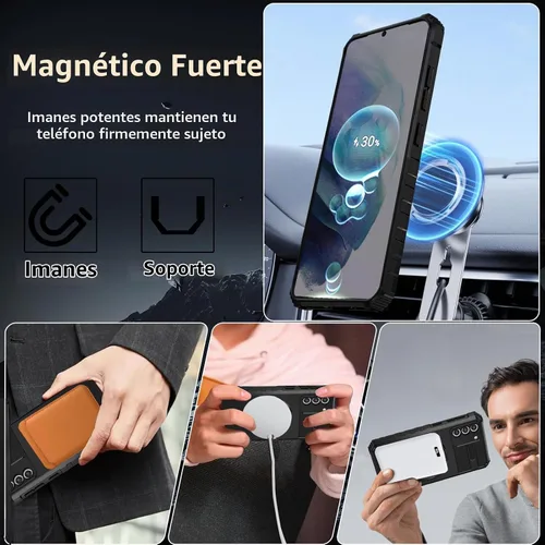 Vista 2 de Funda para Samsung Galaxy S21 compatible con carga inalámbrica magnética, con 1 protector de pantalla, para teléfono S21, anillo de soporte de 360°