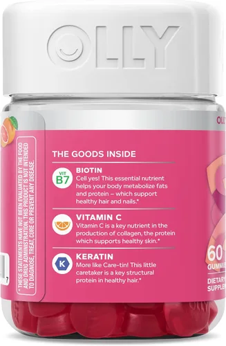 Vista 9 de OLLY Undeniable Beauty - Gomitas de belleza para el cabello, piel, uñas; con biotina, vitamina C, queratina; suplemento masticable, sabor pomelo