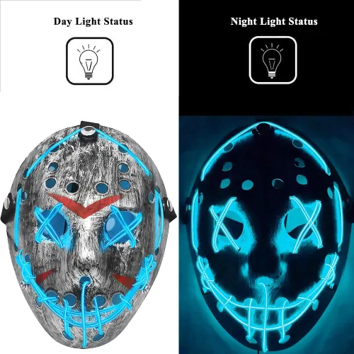 Vista 2 de ZLIXING Jason Mask Costume Led Purge Mask Light up Scary Halloween Costumes Mask for Men Women Adults Kids