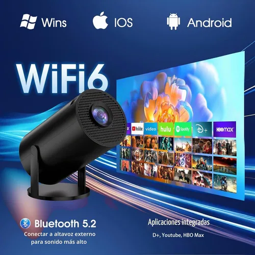 Vista 4 de Mini proyector con WiFi y Bluetooth Aplicaciones incorporadas Proyector inteligente Soporte 4K 1080P FHD 180° ajustable Keystone automático Negro