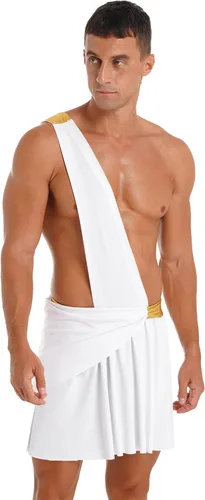 Vista 2 de Conjunto de lencería griega antigua para hombre, disfraz de caballero guerrero, traje de fiesta de cosplay de Roma, minifaldas doradas