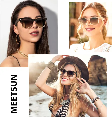 Vista 2 de MEETSUN Lentes de sol polarizados retro para mujeres y hombres, lentes de espejo clásicos para conducción, 100% protección UV (paquete de 3)