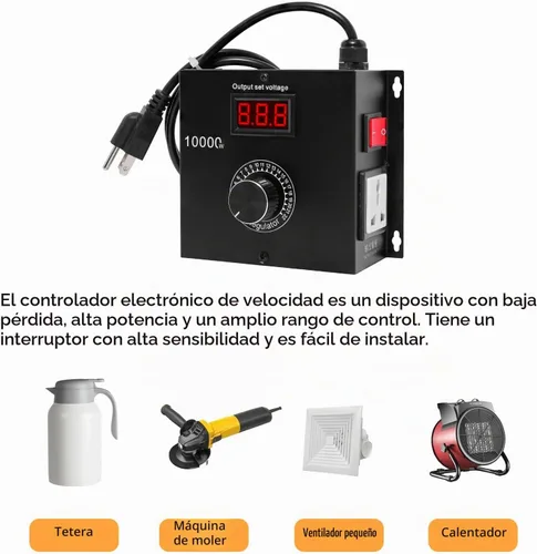 Vista 6 de Regulador de voltaje SCR de alta potencia de 10000 W, controlador de velocidad variable de CA de 120 V-220 V para motor y ventilador, herramienta
