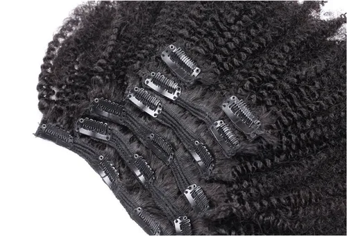 Vista 3 de Ms Fenda Extensiones de cabello rizado afro 4B 4C con clip, cabello virgen brasileño Remy, color natural, 4.23 onzas, 7 unidades por juego