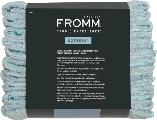 Vista 6 de Toallas de microfibra Fromm Softees para peluqueros, barberos, spa, gimnasio en Aqua, 16" por 29", 10 unidades. Toalla perfecta para el cuidado