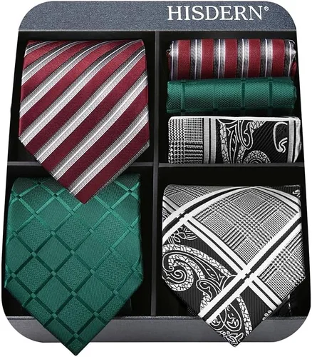 Vista 16 de HISDERN Juego de corbatas extralargas para hombre y pañuelo de bolsillo de 63 pulgadas, colección XL, caja de regalo, corbata, lote de 3