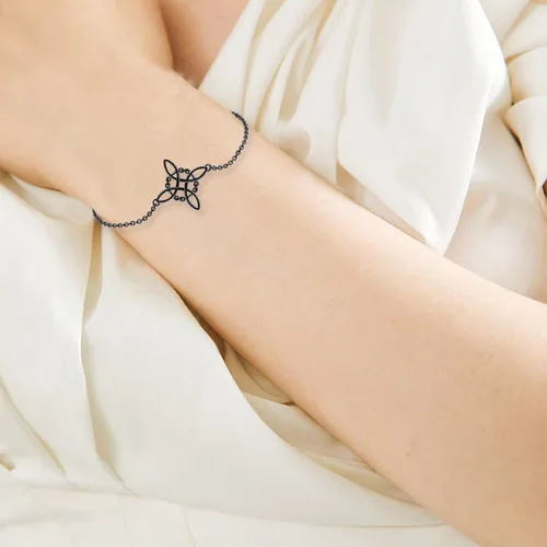 Vista 2 de YAFEINI Pulsera de nudo de brujas de plata de ley, pulsera de nudo de bruja celta, joyería para mujeres y niñas, Plata de ley