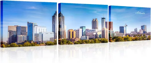 Vista 13 de TUMOVO 3 piezas de arte de pared en lienzo con diseño de horizonte de Atlanta, arte de pared panorámico de paisaje urbano en blanco y negro
