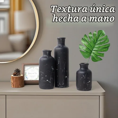Vista 6 de Juego de jarrones decorativos de resina de 3 piezas, aspecto de mármol
