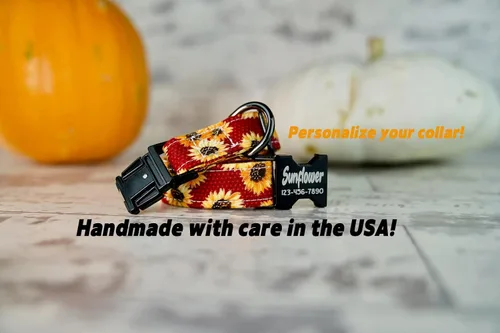 Vista 3 de Fall Style Dog Collars w/metal buckle, HAND MADE, Custom Engraved Personalized Collar, 1 inch wide, designer collars, Floral or Pumpkin