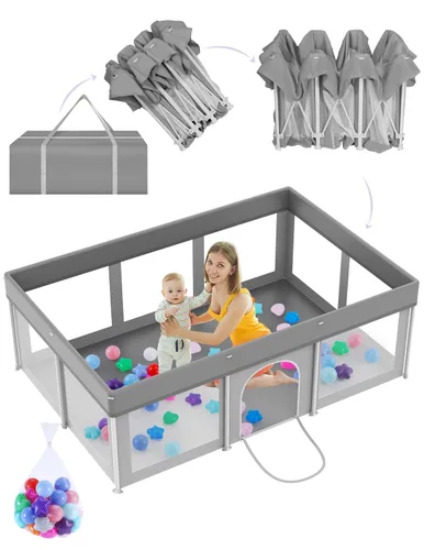 Vista 10 de Corralito plegable para bebés de 50 x 50 pulgadas, corralito para bebés y niños pequeños, valla de seguridad portátil ligera, sin instalación
