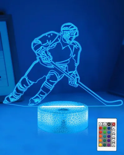 Vista 12 de Attivolife Luz nocturna de jugador de fútbol americano para niños, lámpara LED de ilusión de rugby 3D, 16 colores cambiantes con control remoto