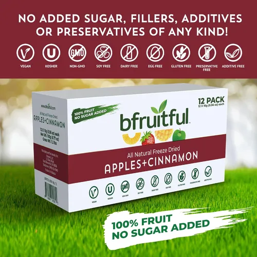 Vista 4 de bfruitful Manzana liofilizada + canela, sin azúcar añadido, paquete de bocadillos de frutas liofilizadas o para niños y adultos, bocadillos