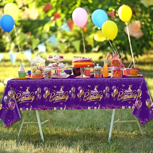 Vista 7 de CMUSKO Decoraciones de feliz cumpleaños, 3 piezas, fundas rectangulares de plástico desechables para mesa de cumpleaños, decoración de fiesta