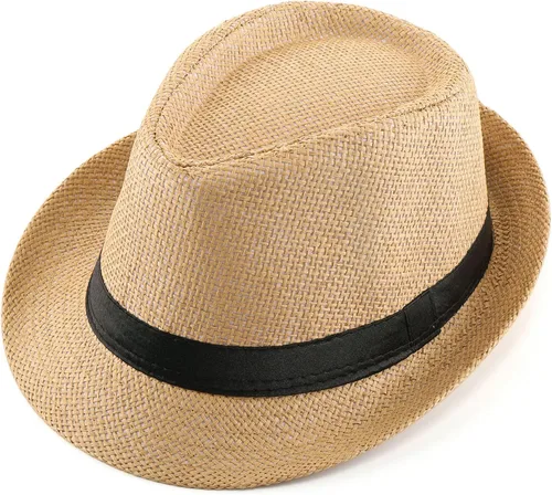 Vista 3 de FALETO Sombrero de paja de Panamá unisex de verano con ala corta, gorra de sol para playa