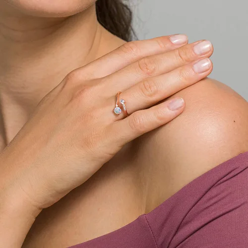 Vista 2 de PAVOI 14K Gold Plated Adjustable Created Opal Rings Stacking Rings Gold Rings for Women