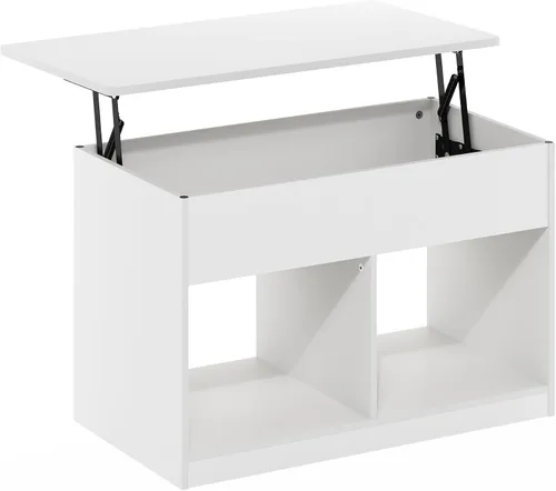 Vista 8 de Furinno Jensen - Mesa auxiliar elevable para sala de estar con compartimento oculto, estilo americano