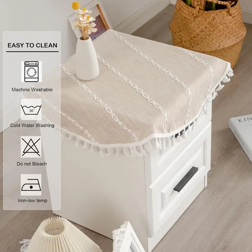 Vista 6 de Mantel redondo rústico pequeño lavable a rayas jacquard de lino resistente estilo granja con borlas para cocina, comedor, fiesta, decoración de Café