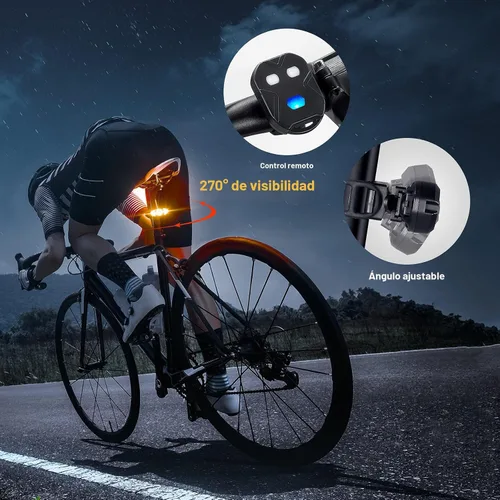 Vista 5 de Luz trasera para bicicleta con intermitentes, control remoto inalámbrico, impermeable, luz trasera para bicicleta, recargable por USB, ultra