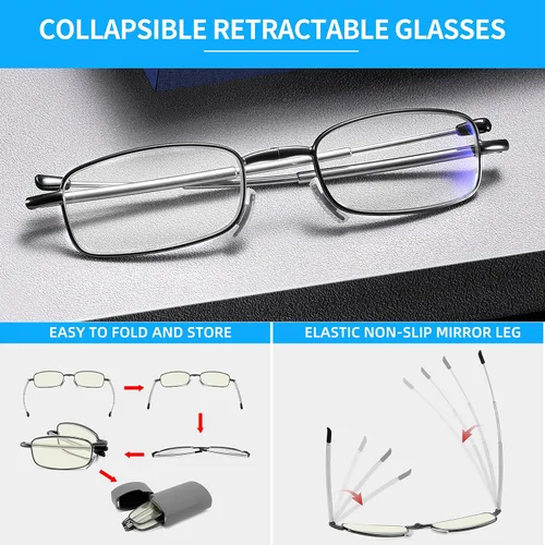 Vista 4 de touk Gafas de lectura plegables anti luz azul, almohadilla de nariz suave, bisagra de resorte, estuche portátil para hombres y mujeres, paquete de 2