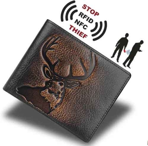 Vista 4 de DK86 Billetera plegable de piel auténtica para hombre, bloqueo RFID, capacidad adicional, múltiples ranuras para tarjetas con 2 ventanas