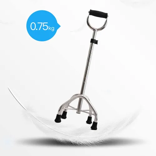 Vista 3 de Bastón cuádruple para ancianos, tetrápodo ajustable con 4 patas, base grande, cómodo mango en forma de U, ayuda de movilidad ligera de aluminio