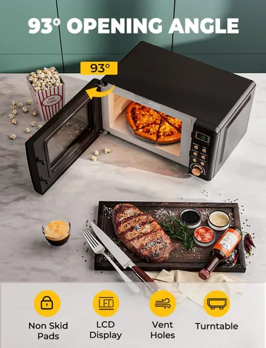 Vista 6 de SIMOE - Horno de microondas compacto, microondas retro para encimera, 0.7 pies cúbicos, 700 W con 8 juegos de cocción automática (negro)
